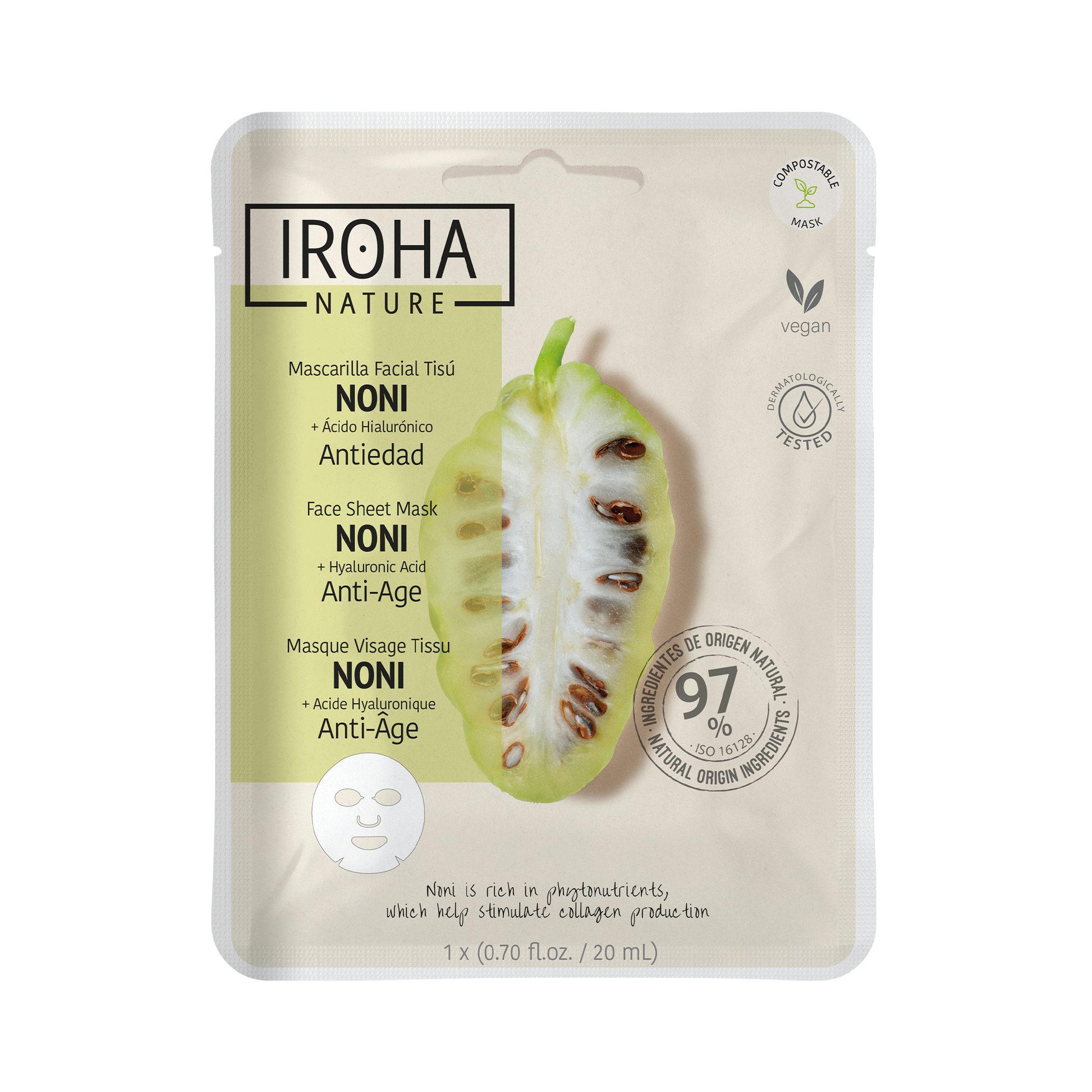 Masque visage tissu anti-rides noni IROHA