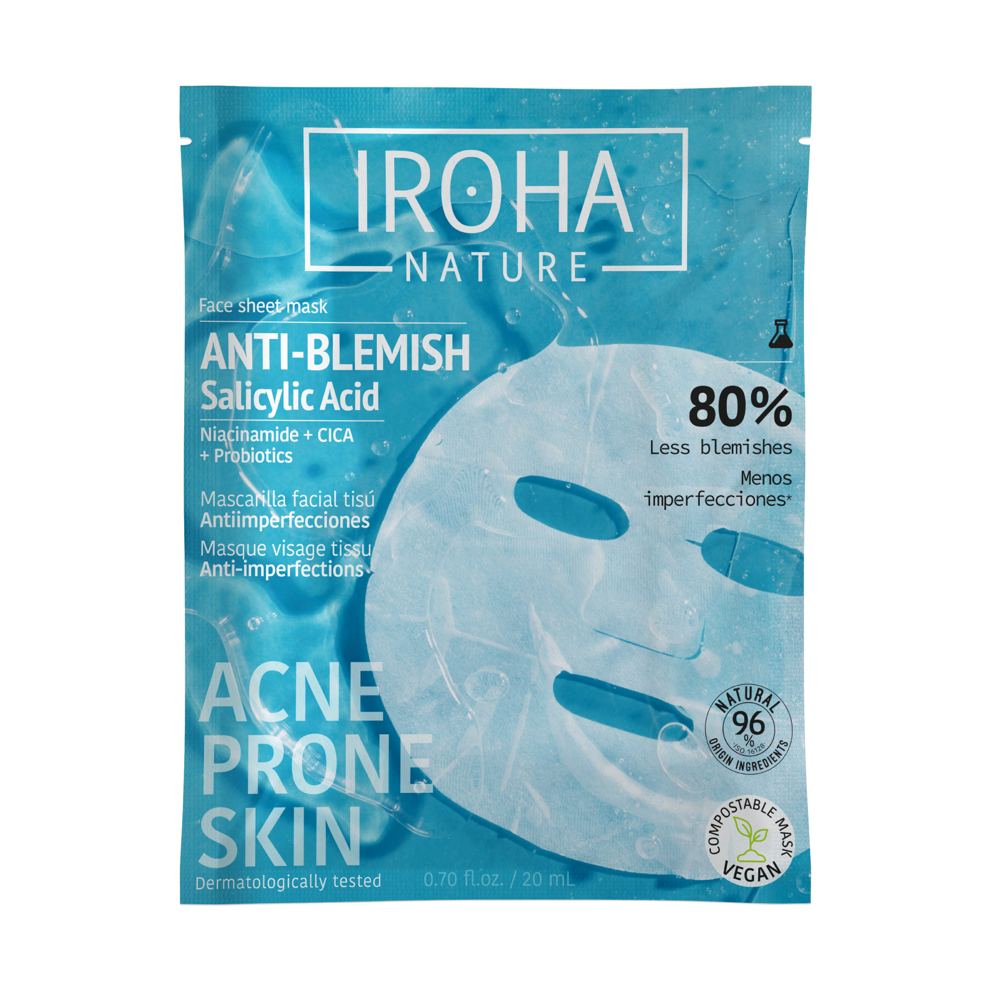 Masque visage tissu anti-imperfections acide salicylique IROHA