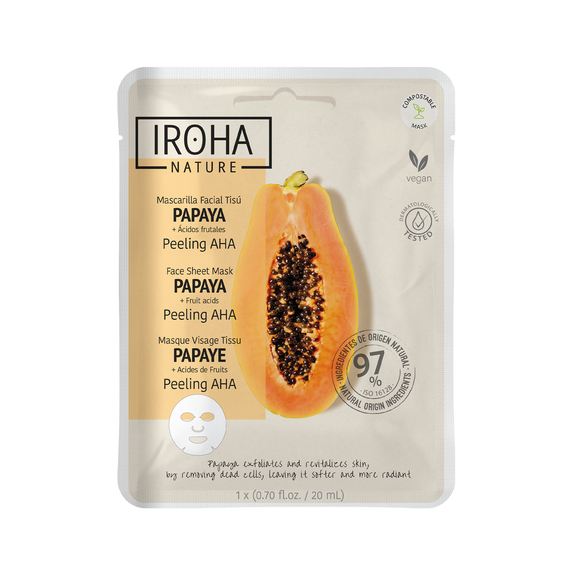 Masque visage tissu peeling AHA papaye IROHA